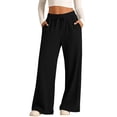 thumbnail image 3 of Girls Wide Leg Sweatpants Textured Cotton Joggers High Waist Loose Pockets Soft Casual Sport Pants Baggy Causal Open Bottom, 3 of 9
