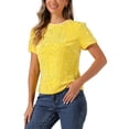 thumbnail image 4 of INSPIRAR CHIC Blusa de Cuello Redondo de Terciopelo con Lentejuelas para Mujeres, Manga Corta, Ropa de Fiesta y Club, Talla XS, Amarillo, 4 of 6