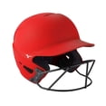thumbnail image 1 of Casco de bateo para sóftbol Mizuno F6 rojo, pequeño/mediano, con máscara, 1 of 4