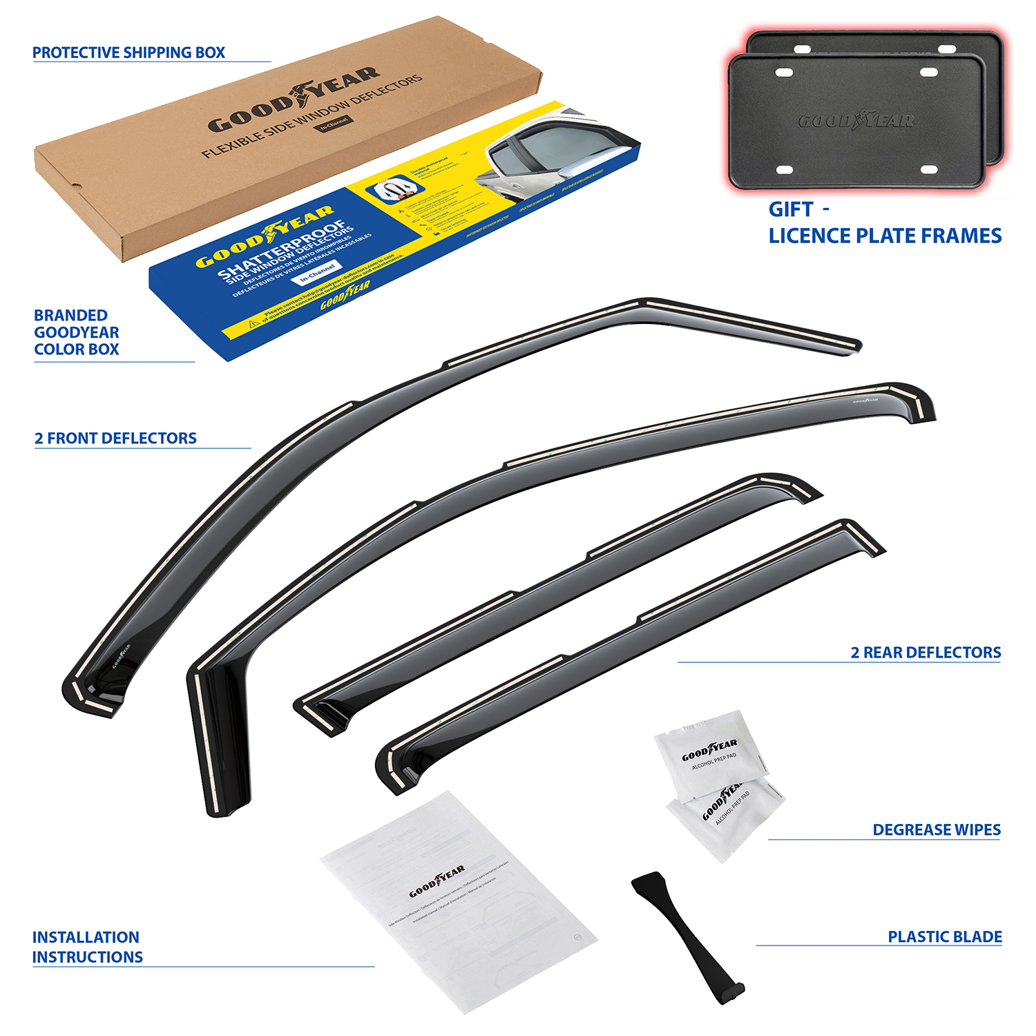 Goodyear Shatterproof in-Channel Window Deflectors for Nissan Frontier 2022-2025 Crew Cab, Rain Guards, Window Visors for Cars, Vent Deflector, Car Accessories, 4 pcs - GY007865