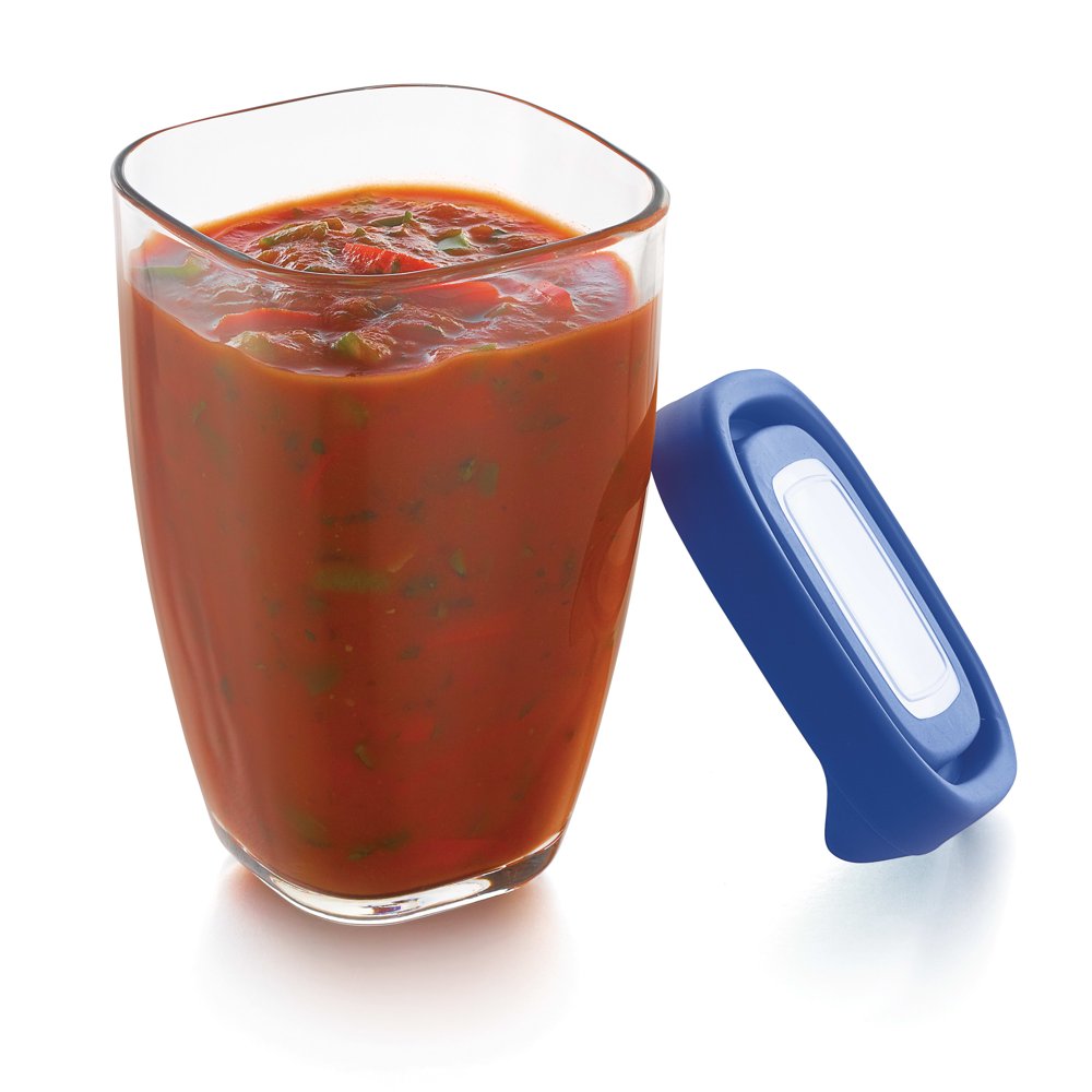 Libbey Serve It Tall Square Glass Containers with Blue Lids, 3cup, Set