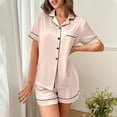 thumbnail image 2 of Amvlyk Silk Satin Pajama Set for Women Plus Size 2 Piece Lounge Pjs Round Neck 3/4 Sleeve Tops Soft Elastic Shorts Casual Sleepwear Button Down Two Piece Lounge Sets for Homewear Travel Outfits, 2 of 6