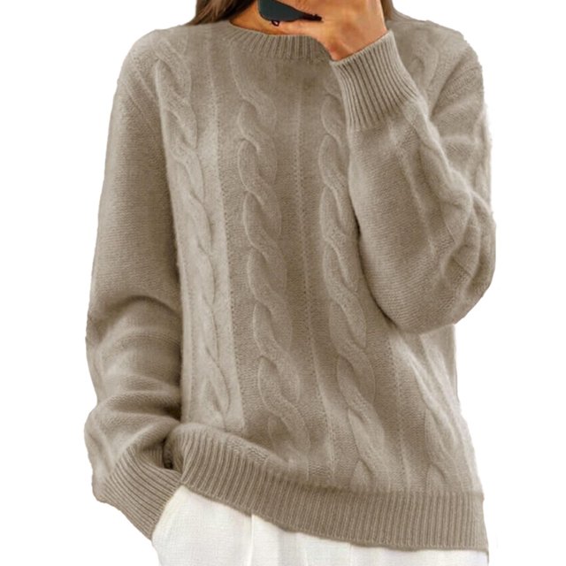 Chandail en Tricot pour Femmes Manches Longues Col Rond Doux Confortable Décontracté Hiver Chaud Col Roulé Mode Confortable