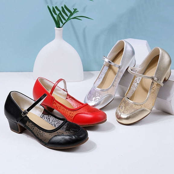 Miluxas Women Latin Dance Shoes Low Heel Ballroom Dance Shoes Ballet Flat Mary Jane Shoes for Women Silver 9(42)