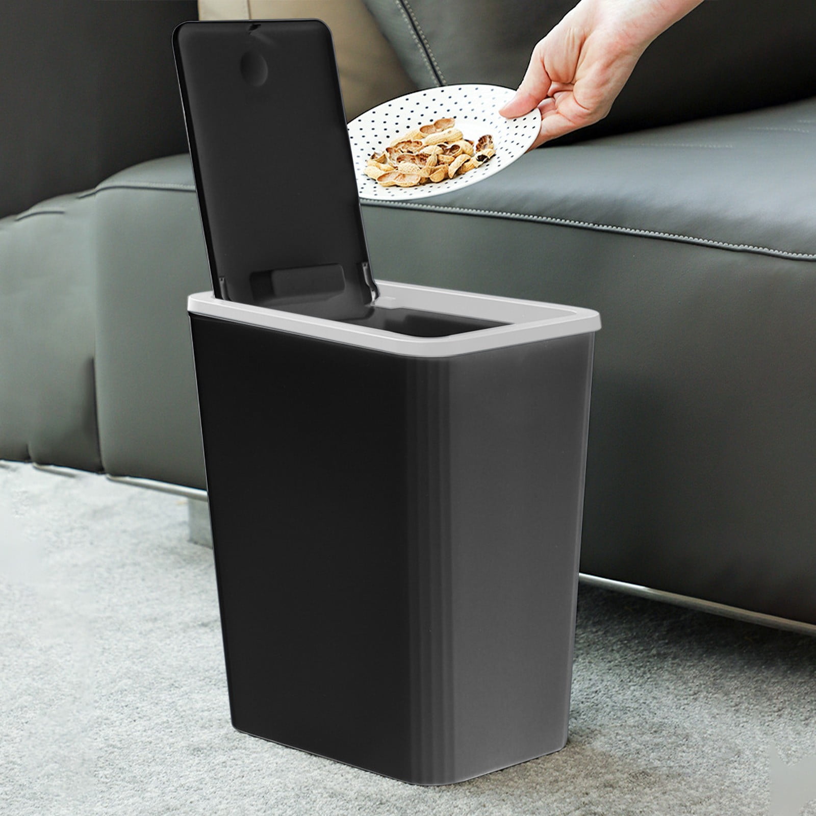 XiYing 5 Gallon Press Lid Trash Can with Odor Locking Ring, Plastic Wastebasket for Bathroom, Kitchen, Office, Bedroom, Living Room, 12X10X7 Inches