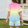 thumbnail image 3 of Grblisyd Girls Summer Outfit Gradient Ruffle Sleeve Top and Drawstring Elastic Waist Shorts Clothing Set Lightweight Casual Two Piece, 3 of 4