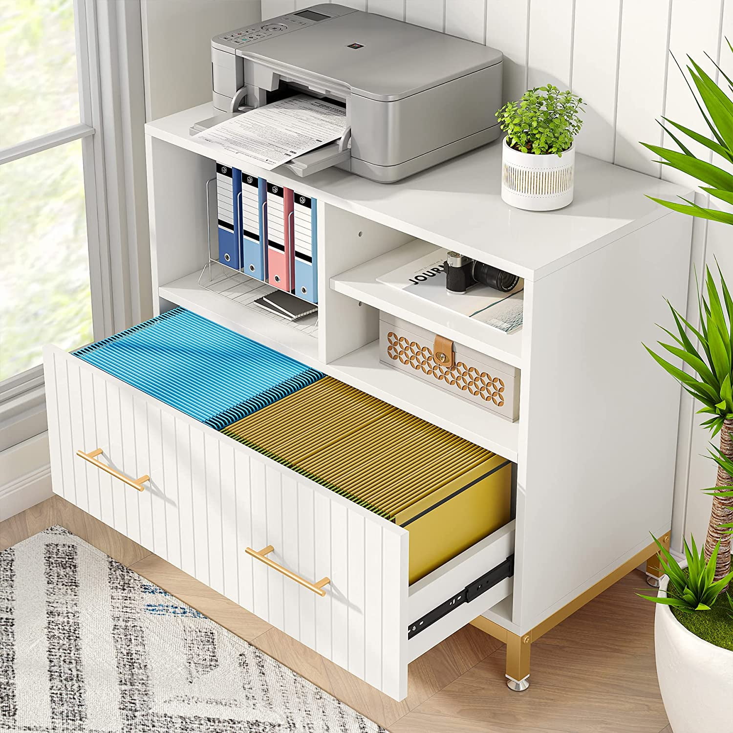 Tribesigns Lateral File Cabinet with Drawer, 35.4" Wood Printer Stand for Letter/A4 Files, Home Office