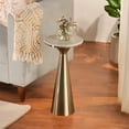 thumbnail image 2 of Modern White Marble Top Accent Table with Brushed Nickel Pedestal Base – Contemporary Round Side Table for Living Room, Bedroom, or Entryway, 2 of 7