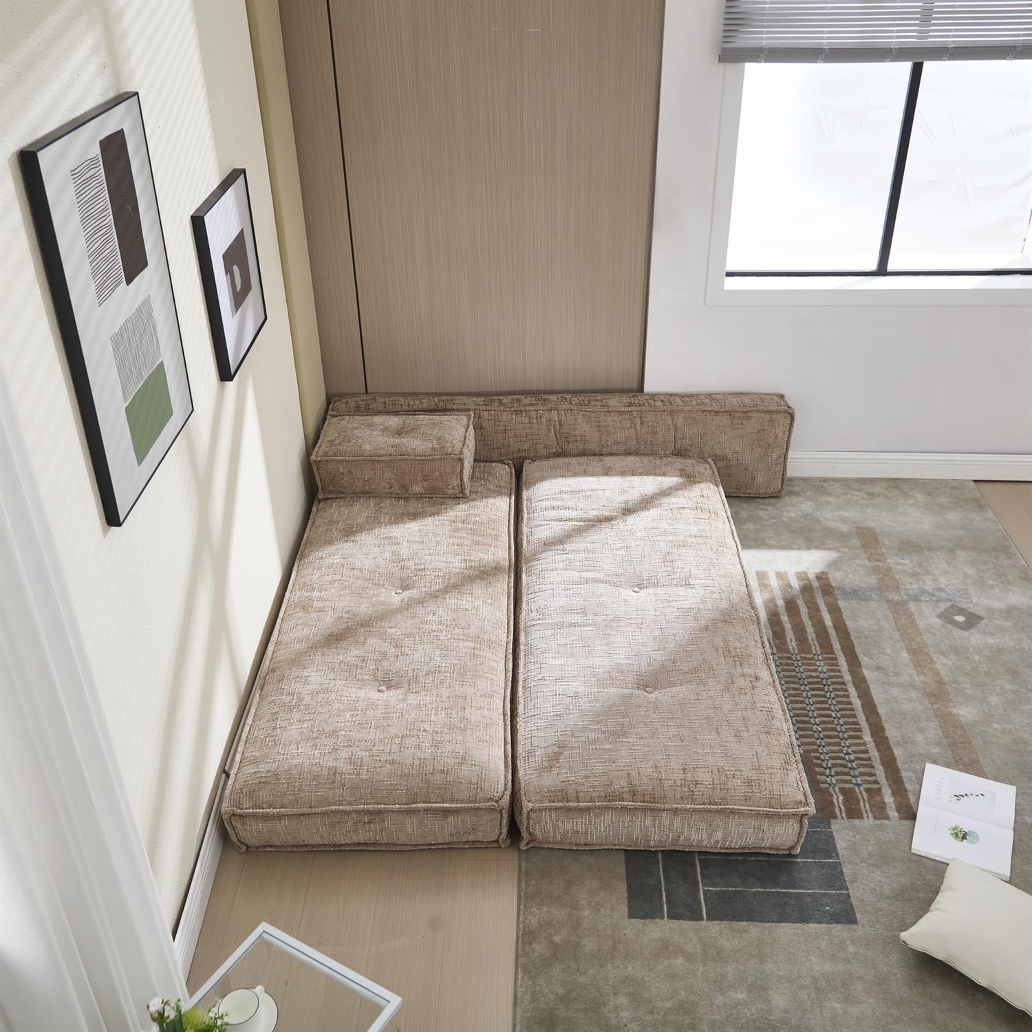 Demi Bonn 78" Versatile Chenille Sectional Sofa with Side Pocket, Modern Couch for Living Room, Customize Layout to Fit Any Space, Beige