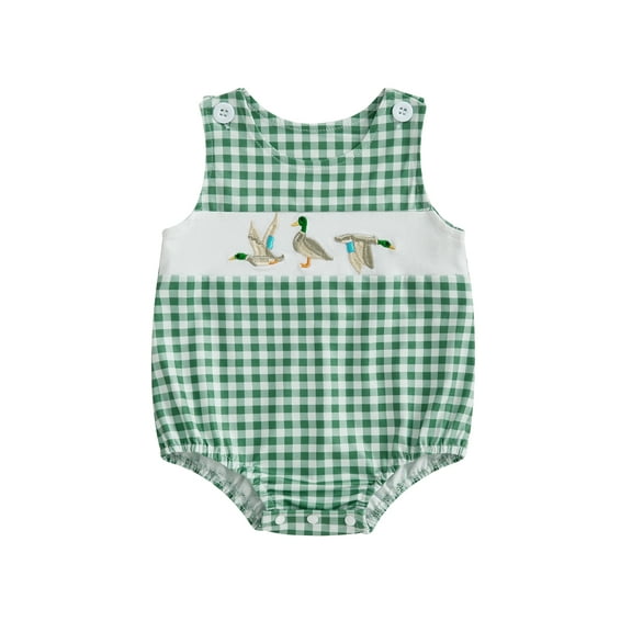 BemeyourBBs Baby Boys Rompers Wild Duck Embroidery Plaid Round Neck Clothes