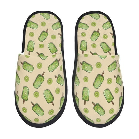 

Honeii Kiwi Ice Cream print Slippers Memory Foam House Bedroom Slippers for Women and Men Fuzzy Plush Comfy Faux Fur Lined Slide Shoes-Large