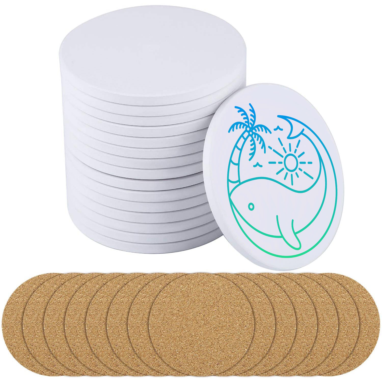 Ving 144 Pack Sublimation Blank Round Ceramic Tiles Coasters 4.05in with Cork Backing Pads, Size: 103mm x 103mm x 8mm (4.05in x 4.05in x 0.315in