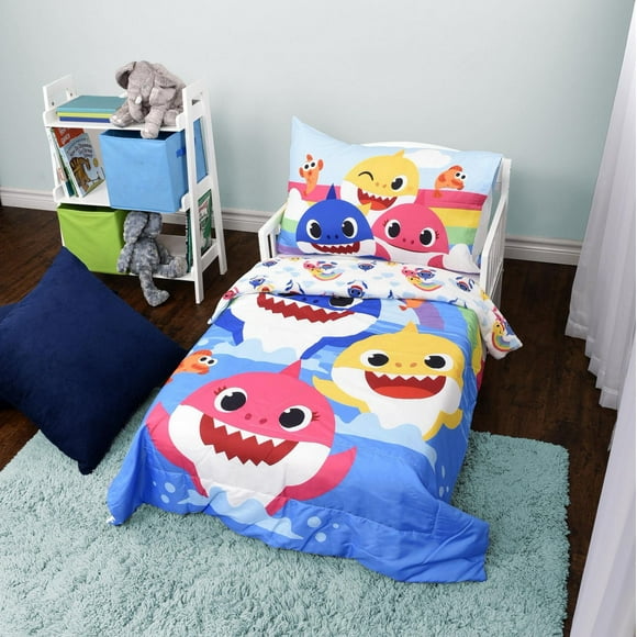 Ensemble de literie 2 Articles Baby Shark pour Enfant, comprenant une Couette et une Taie d'Oreiller