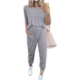 thumbnail image 1 of AMERTEER Women’s Two Piece Outfit Short Sleeve Pullover With Drawstring Long Pants Tracksuit Jogger Set, 1 of 6