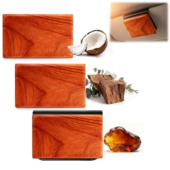 Long Lasting Wood Car Air Freshener, Teak Amber Pine Refill with Clip, Natural Fragrance