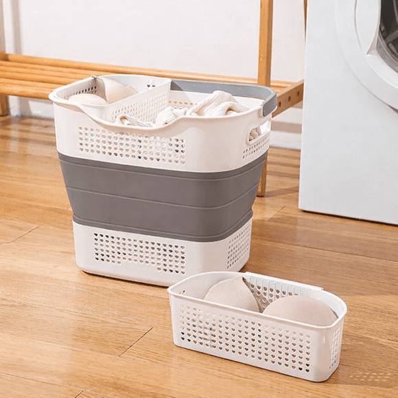 Canasta de Ropa Plegable con Asas, Cesto de Ropa de Plástico Plegable para Almacenamiento de Ropa, Gris