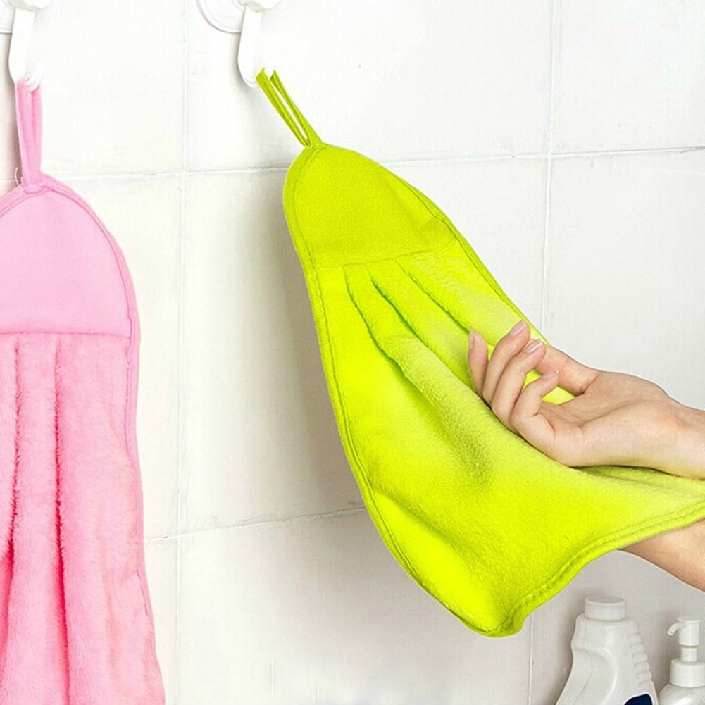 R HORSE 4Pcs Hanging Hand Towels with Hanging Loop Absorbent Coral Fle