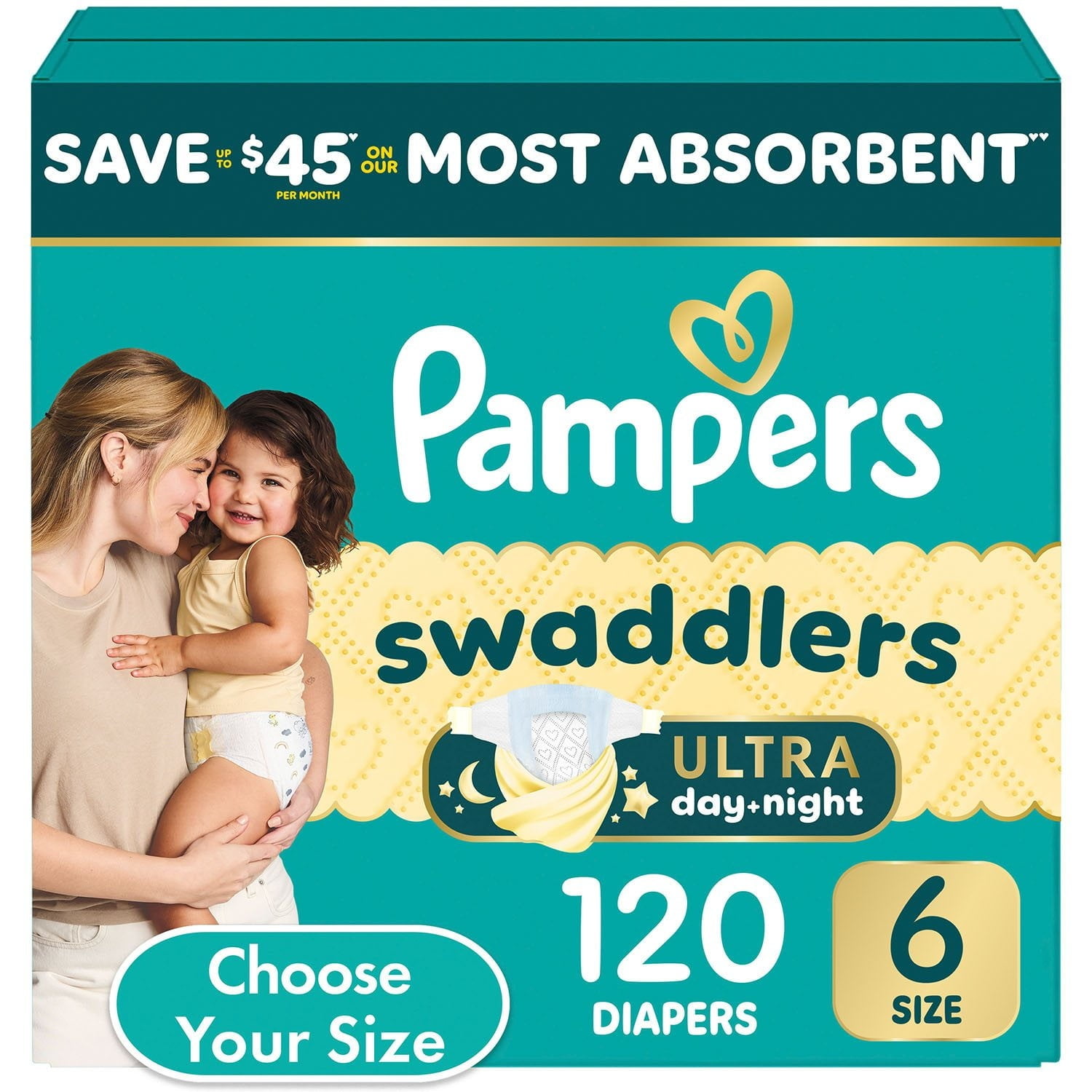 Pampers Swaddlers Ultra Diapers, Size 6 (23-44 Pounds), 120 Count