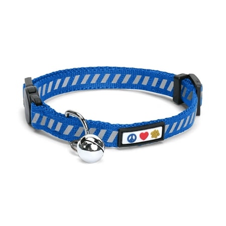 UPC: 0735255518276 | Pawtitas Traffic Reflective Cat Collar with Safety Buckle and Removable Bell Cat Collar Kitten Collar Blue Cat Collar
