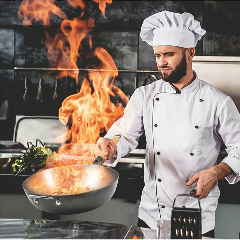 ChefSeason Flat Bottom Carbon Steel Wok 13.4“, Large woks & stir