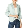 thumbnail image 2 of Unique Bargains Women's Striped 3/4 Sleeves Open Front Blazer, 2 of 6