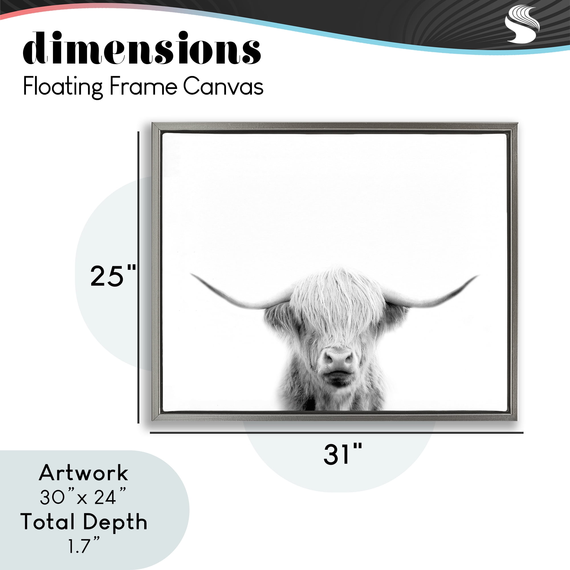 Stupell Industries Scottish Cow Portrait Gray Framed Floater Canvas Wall Art, design by Leah Straatsma