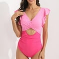 thumbnail image 2 of Giftesty Swim Suits for Women 2024 Women's Fashion Ruffle Conservative Piece Swimsuit Chest Hollow Colorblocking Backless Swimsuit,Pink M, 2 of 7
