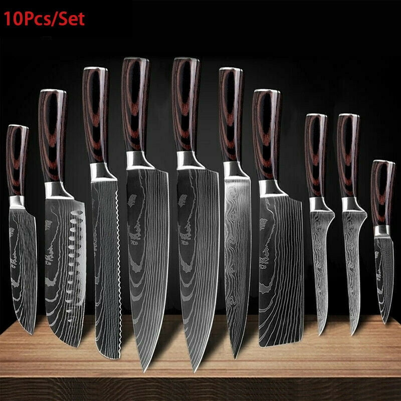 8PCS Kitchen Knives Set ,Stainless Steel Chef Knife Set,Japanese Damascus  Style ,Black 