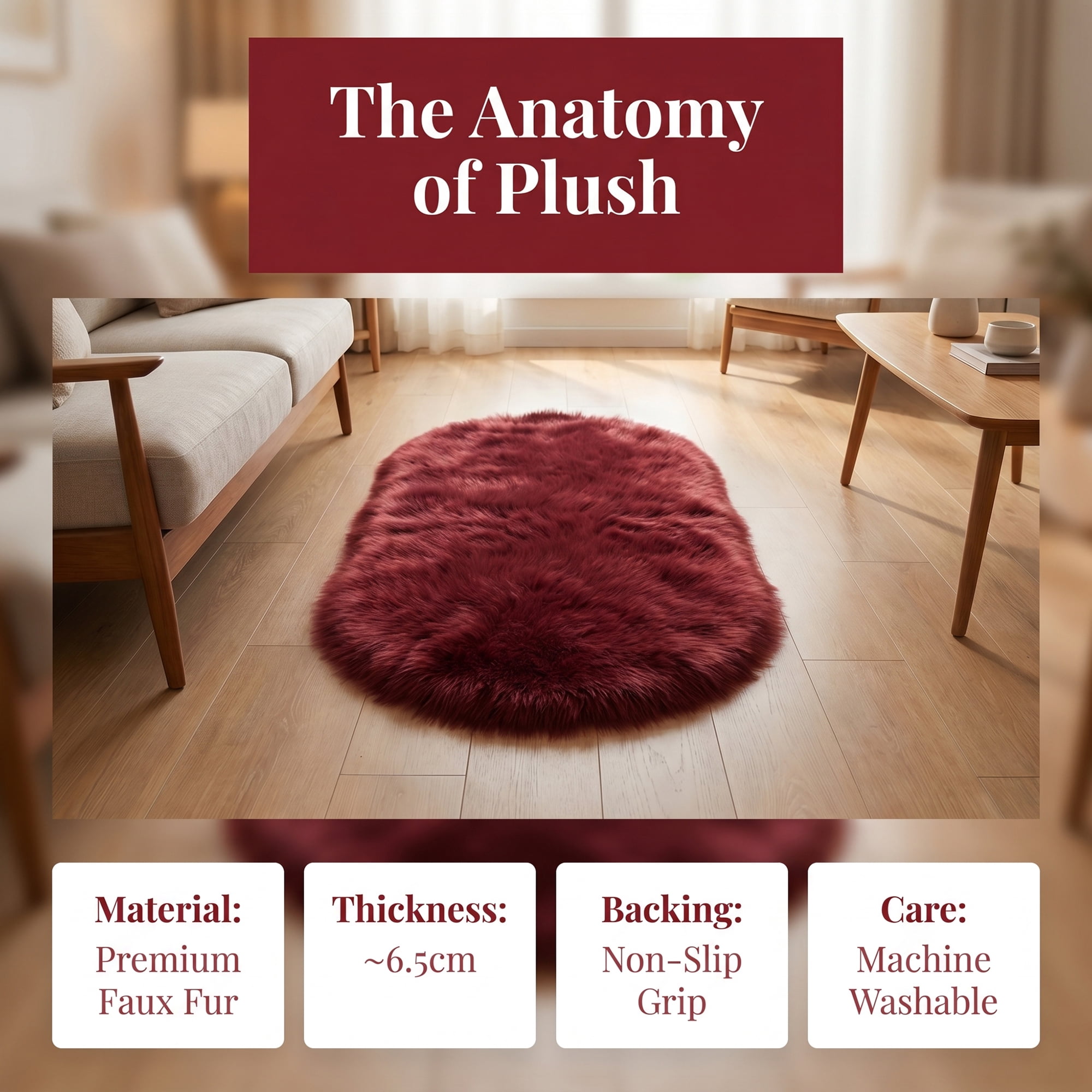 Unique Bargains Shaggy Area Rug Ultra Fluffy Non-Slip Fuzzy Carpet 24" x 16" Red