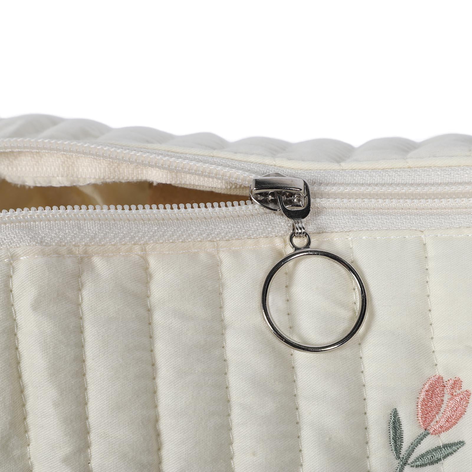 LAZIOEGR Large Capacity Cotton Stroller Hanging Organizer – Stylish Beige Flower Bag for Baby Essentials, Diapers, Bottles, and More