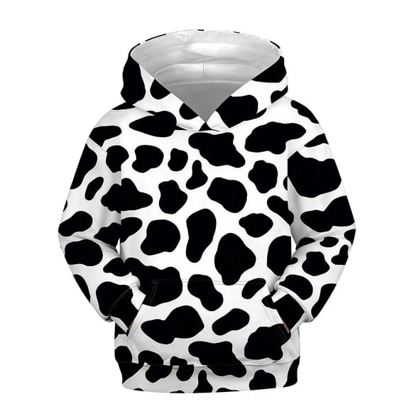 Byoo Toddler Boys Cow Graphic Print Hooded Sweatshirt Funny Lightweight Long Sleeve Hoodie Sweatshirt Soft Daily Pullover Top