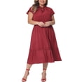 thumbnail image 2 of DARING DIVA Women's Plus Size Bow Tie Neck Ruffle Cap Sleeve A Line Midi Dress 4X Red, 2 of 6