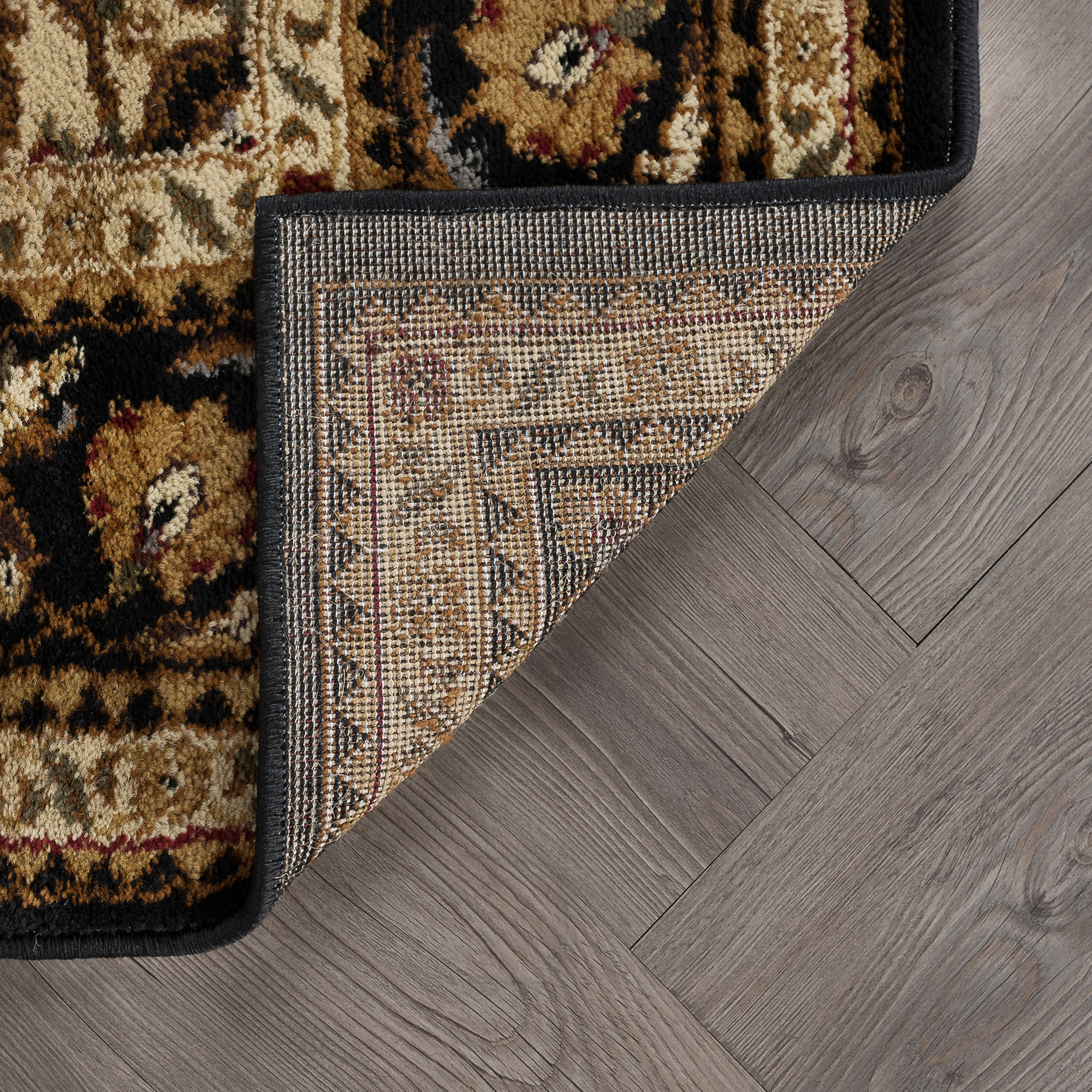 Traditional 5x7 Area Rug (5' x 7') Oriental Black, Gold Living Room Easy to Clean
