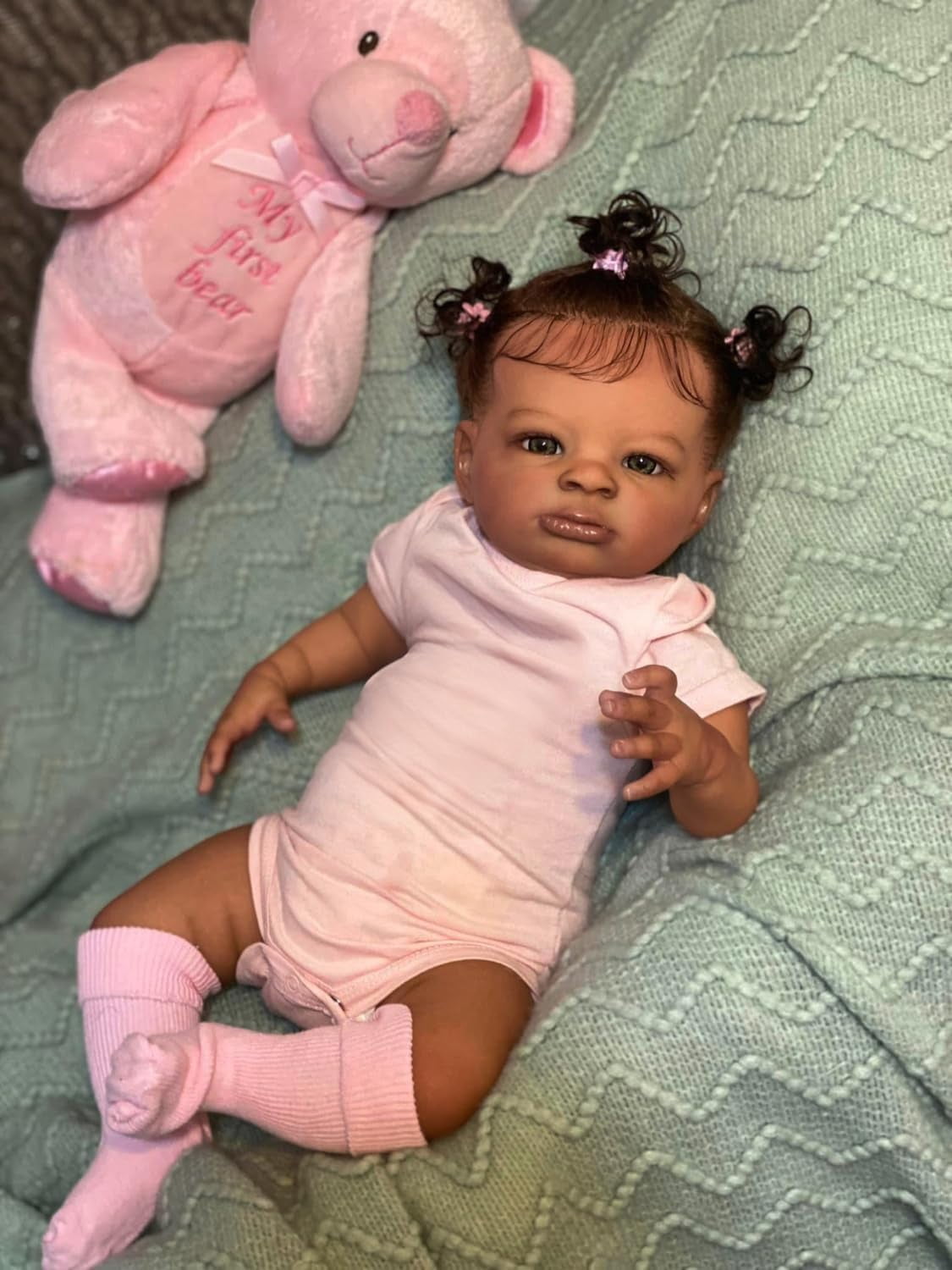 Realistic Black Reborn Baby Dolls, 20 Inch Dark Brown  African American Newborn Baby Doll, Lifelike Weighted Soft Body, Gift for Kids Age 3+