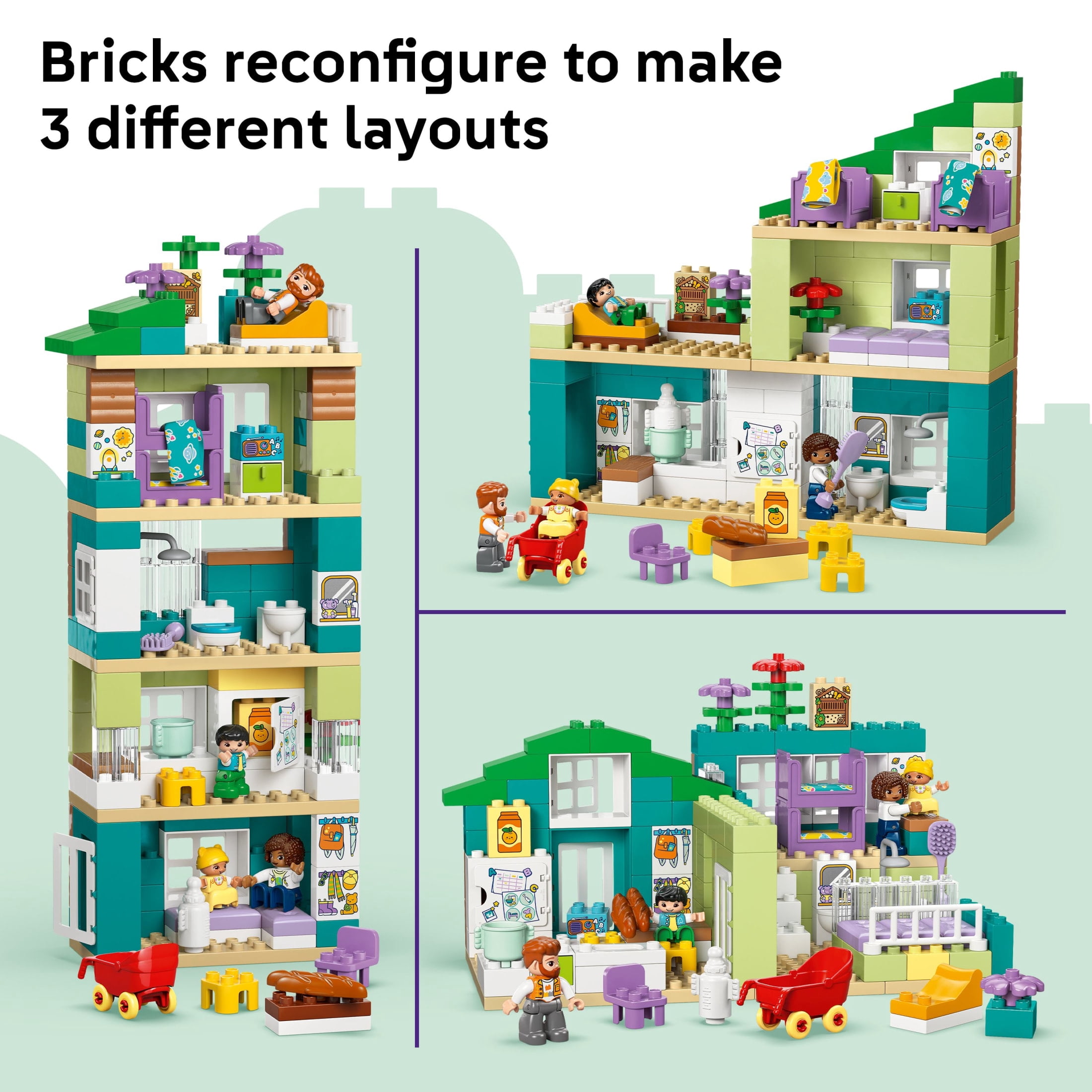LEGO DUPLO Town 3 in 1 Modern Family House with Figures Building Toy - Learning Play Set for Toddler Boys & Girls, Ages 2+ - Fine Motor Skills Toys for Preschool - Gift for Birthdays - 10470