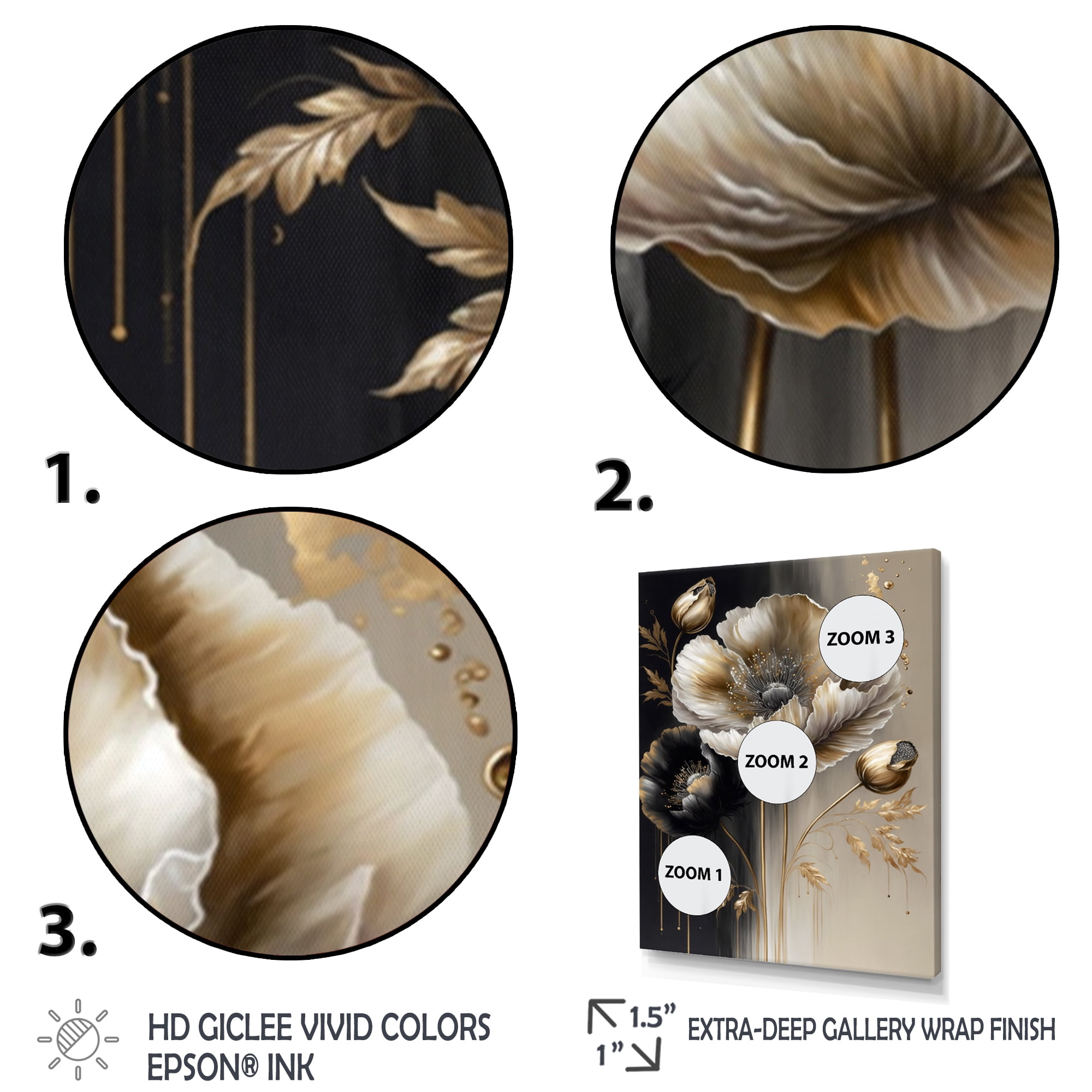 Designart Grey Gold Flower Bouquet V Canvas Wall Art
