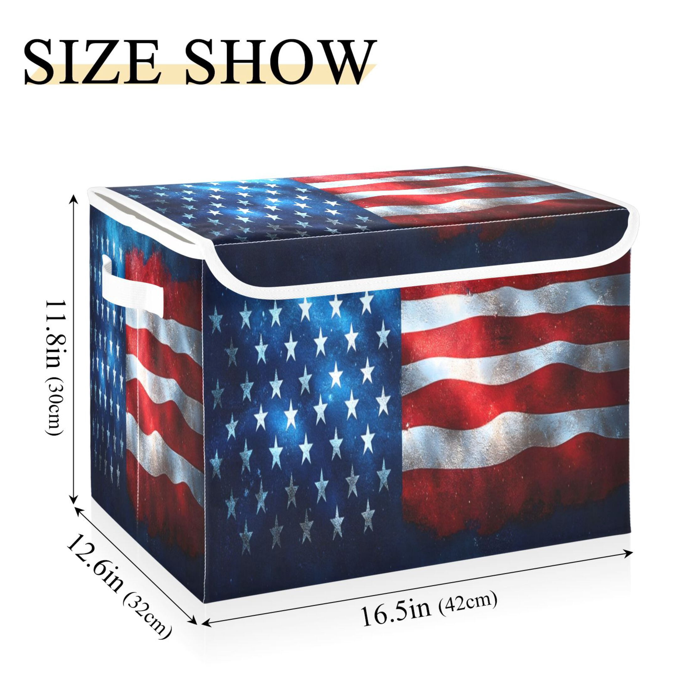 Ryvnso American Flag Large Lidded Foldable Storage Baskets Cubes Boxes Lids Bin for Home