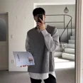 thumbnail image 3 of Ropa de hombre Chaleco de cuello en V Suéter de punto Sin mangas Marrón Ropa de otoño coreana Holgada Overfit Talla grande A, 3 of 5