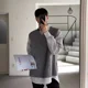 thumbnail image 3 of Ropa de hombre Chaleco de cuello en V Suéter de punto Sin mangas Marrón Ropa de otoño coreana Holgada Overfit Talla grande A, 3 of 5