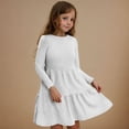 thumbnail image 2 of BiZtdJrK Girls Cute Tiered Ribbed Dress with Pockets Loose Crewneck Casual Solid A Line Midi Dresses Fall Winter Long Sleeve Shirt Dress, White, 4 Years, 2 of 10