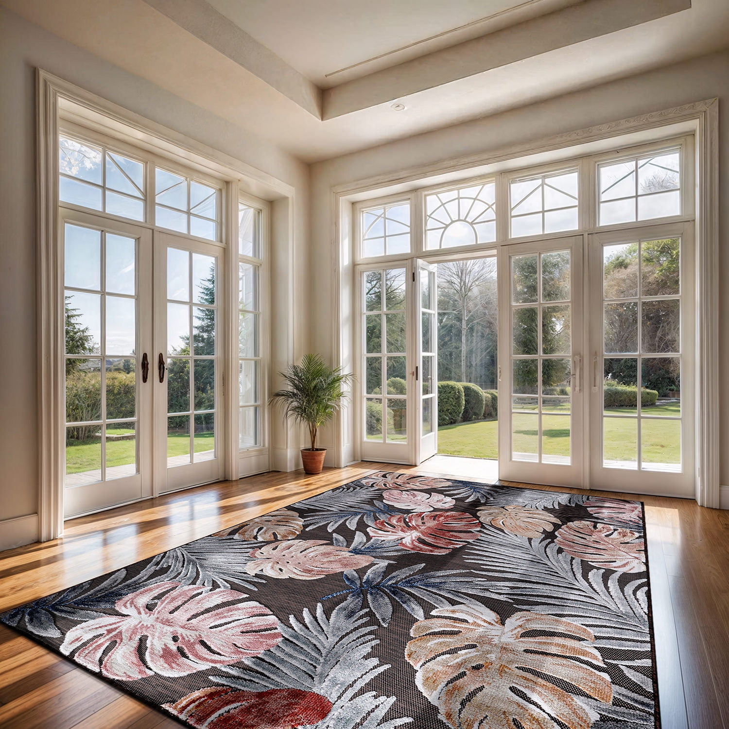CAMILSON Spring Leaf Tropical Botanical Easy-Cleaning Non-Shedding Washable Outdoor Indoor Area Rug Brown 6x9
