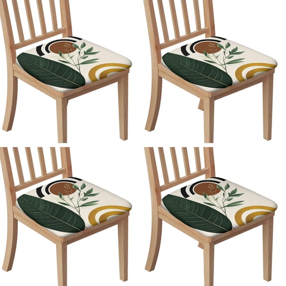 Boho Abstract Art Seat Covers for Dining Room Chairs Set Of 4,Stretch Printed Washable Chair Seat Cover with Elastic Ties and Button,Removable Waterproof Couch Cushion Covers