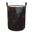 thumbnail image 1 of Balery Cool Skull Western Cowboy Cesta de ropa redonda con asas, impermeable, independiente, para ropa, juguetes, dormitorio y familia-Small, 1 of 6