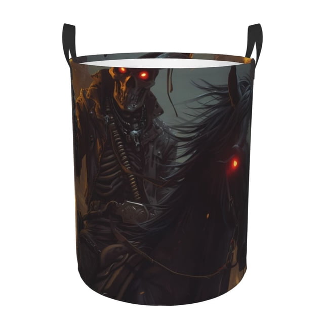Balery Cool Skull Western Cowboy Cesta de ropa redonda con asas, impermeable, independiente, para ropa, juguetes, dormitorio y familia-Small
