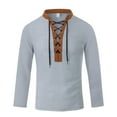 thumbnail image 5 of Hrsba Men's Long Sleeve Stand up Collar Blouse & Shirt, Men's Long Sleeve Tops Color Block Stand Collar Brown Patchwork Drawstring Pullover T Shirts for Men, 5 of 5