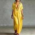 thumbnail image 5 of Sokhug Women's Maxi Shirt Summer Dresses Turn Down Collared Short Sleeve Embroidered Loose Tunic Dress with Pockets, 5 of 6