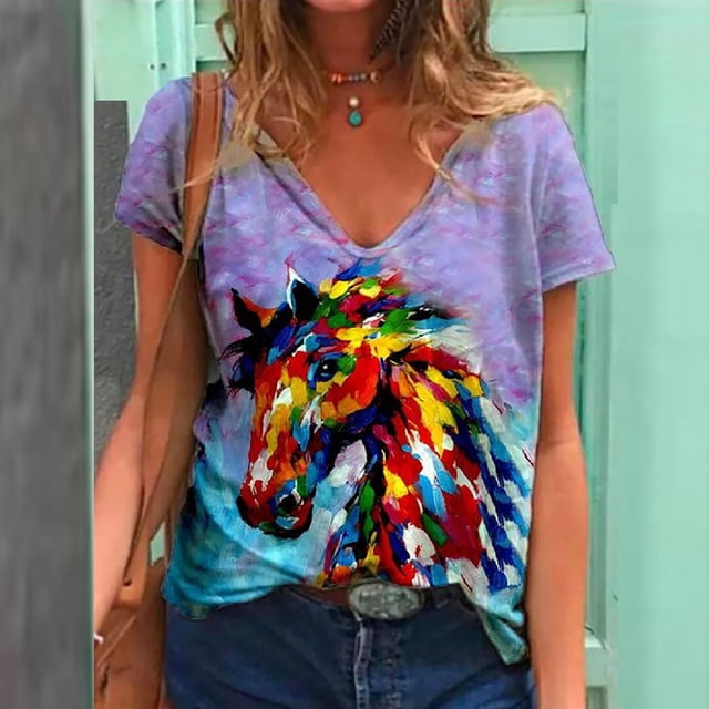 Puntoco Blusa de manga corta informal con estampado de sol vintage para mujer Puntoco Puntoco-3620