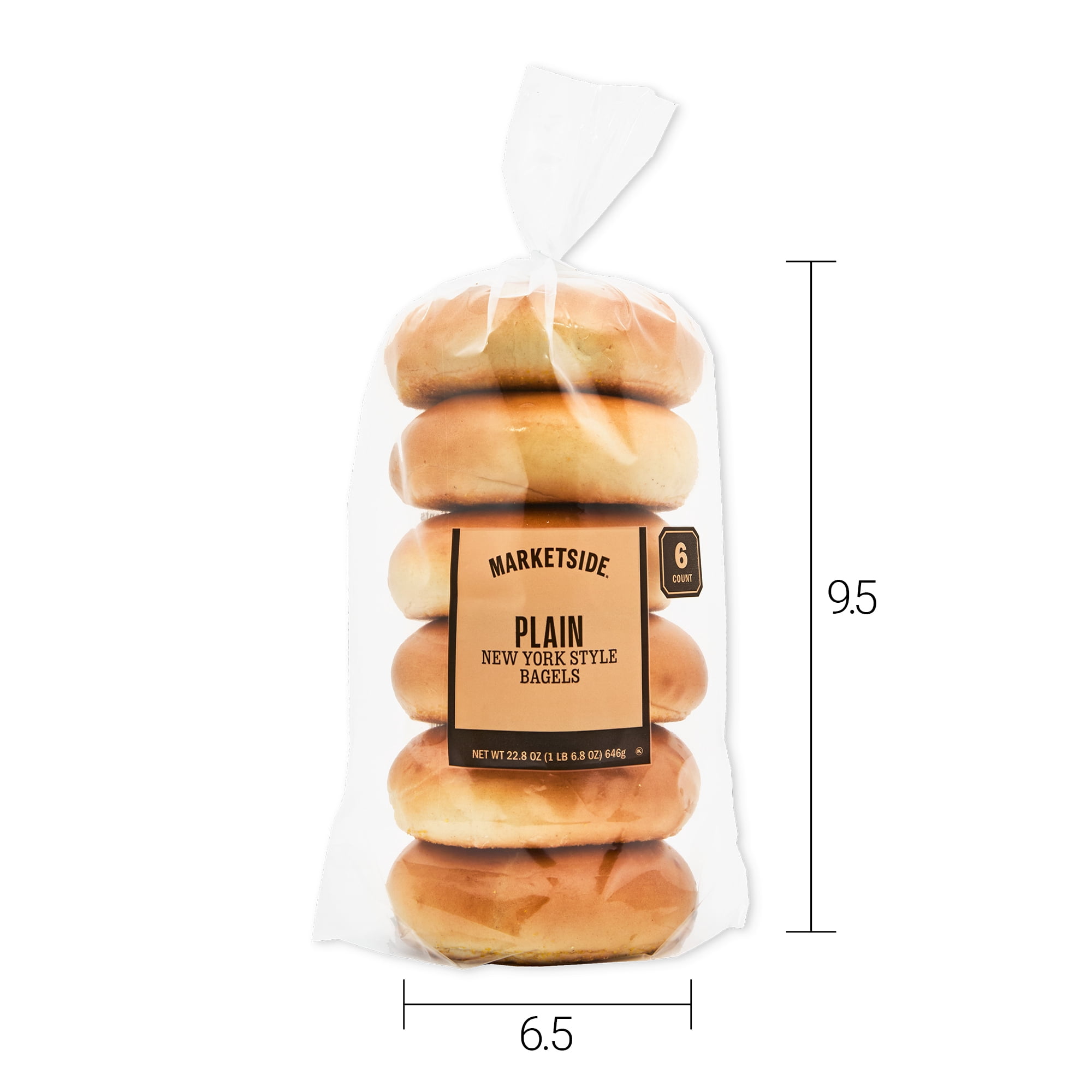 Marketside Fresh Soft Plain Bagels, Wheat and Barley Flour, Shelf-Stable, 22.8 oz, 6 Count