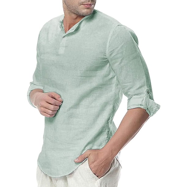 Camisas De Franela Para Hombre Camisas para la fiesta del hombre Loose Short Tops (Green, S)