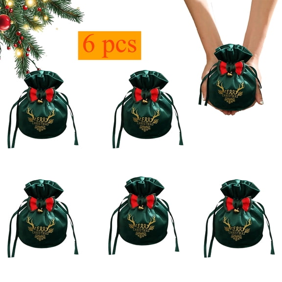 KOYPTL 6 Pcs Velvet Christmas Gift Bags with Drawstring and Bow,Gift Pouches Candy Bag Bundle Pocket Wrapping Bags for Christmas Birthday Engagement Wedding Party Supplies